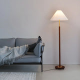 Classic Brown Metal Floor Lamp with Pleated Shade Image - 4