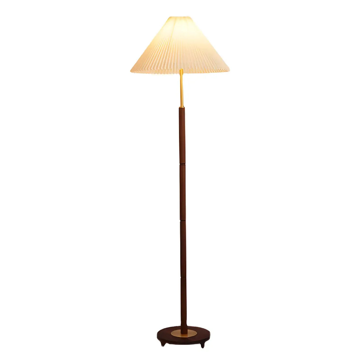 Classic Brown Metal Floor Lamp with Pleated Shade Image - 5