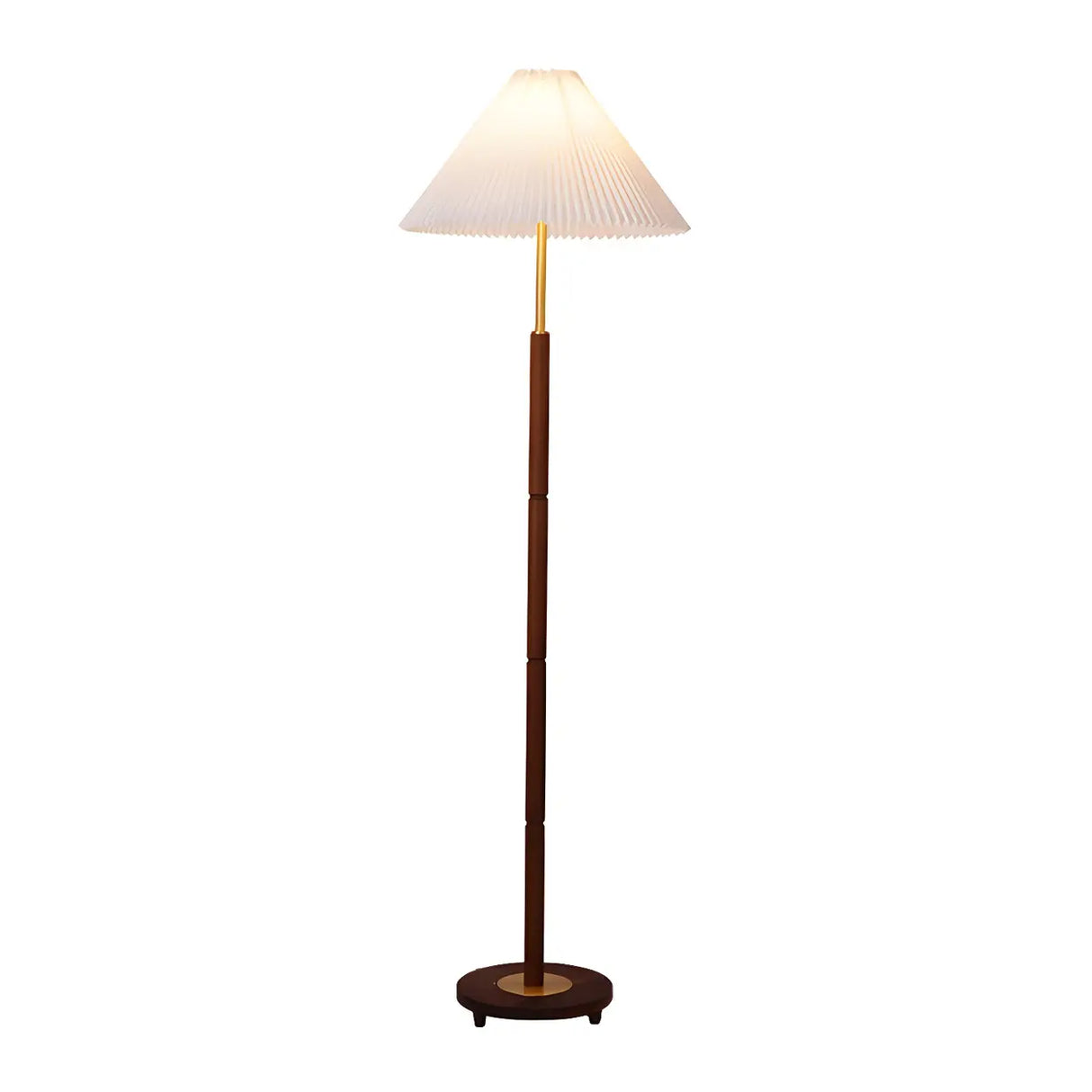 Classic Brown Metal Floor Lamp with Pleated Shade Image - 6