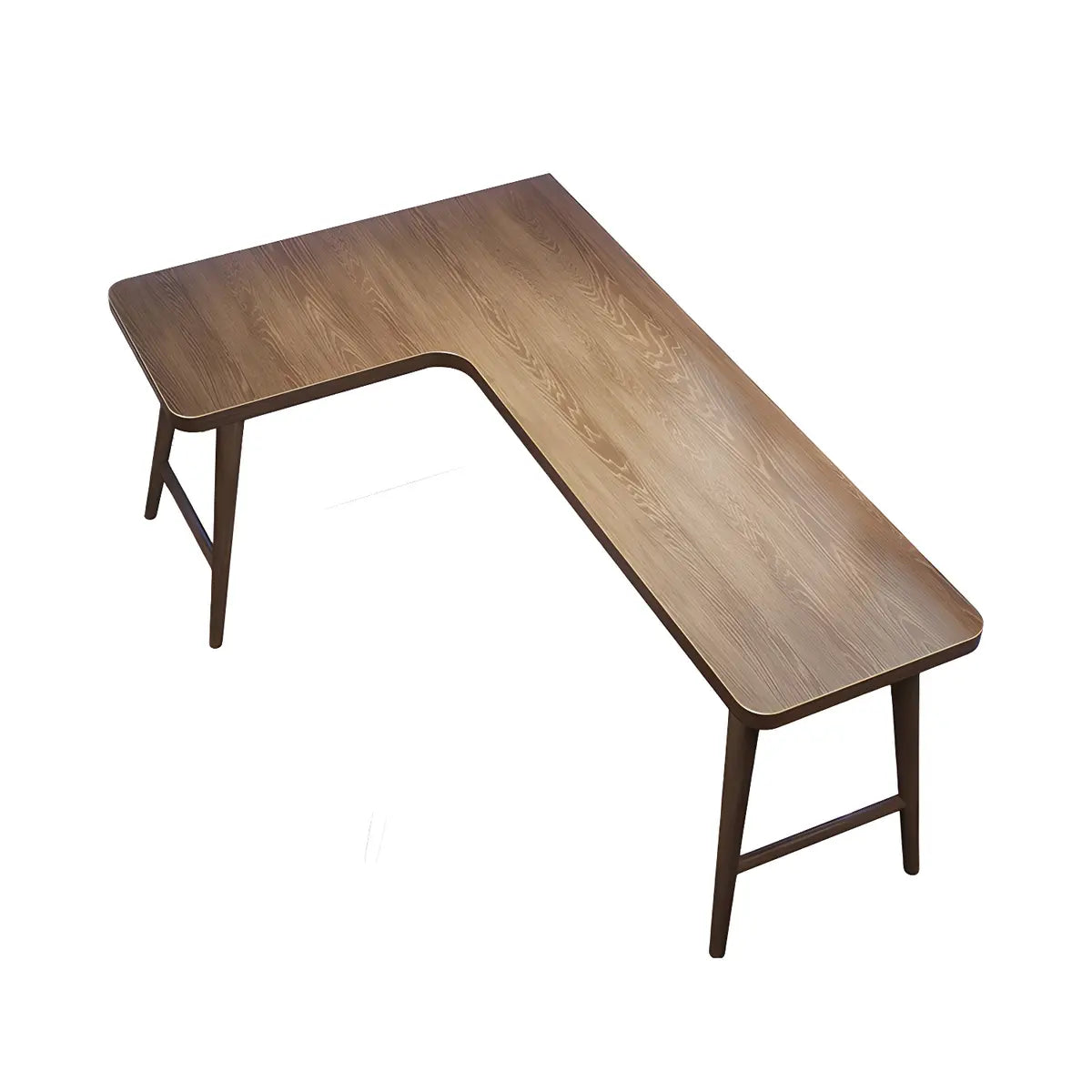 Classic Brown Pine Wood H-Base L-Shape Writing Desk Image - 2