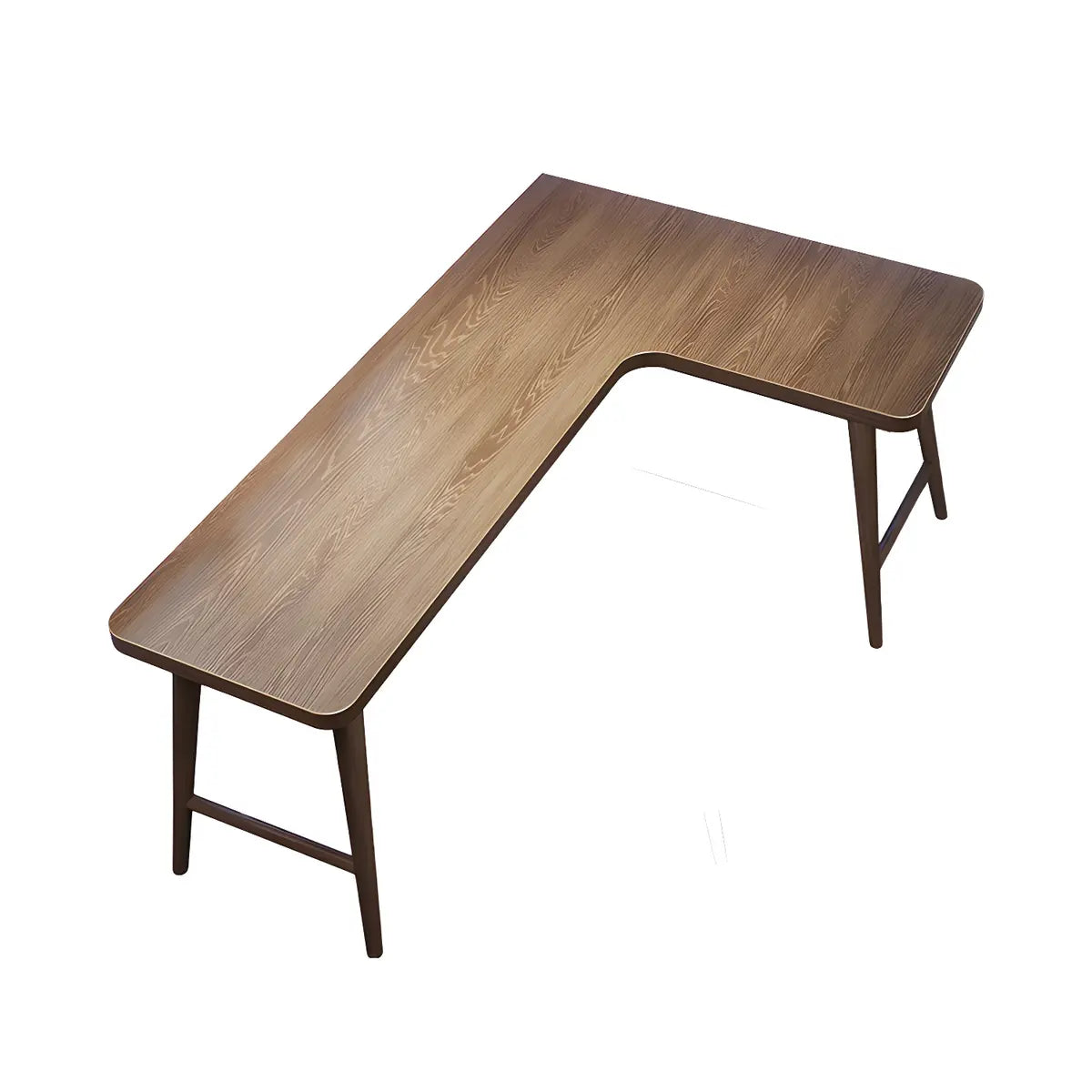 Classic Brown Pine Wood H-Base L-Shape Writing Desk Image - 3