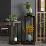 Classic Brown Square 2-Layers Bamboo Indoor Plant Stand Image - 1