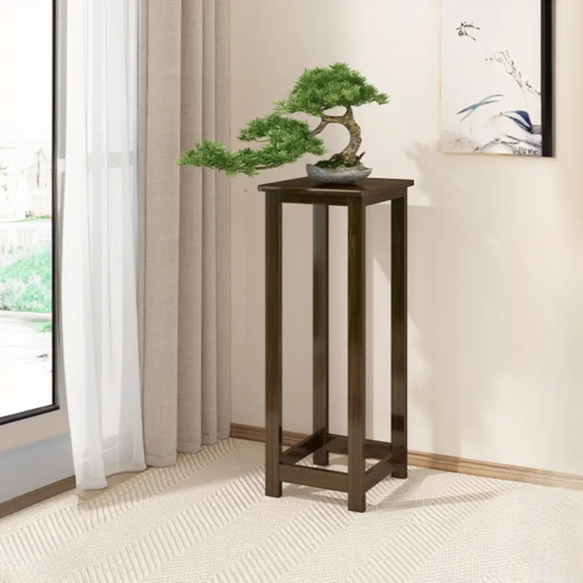 Classic Brown Square 2-Layers Bamboo Indoor Plant Stand Image - 10