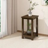 Classic Brown Square 2-Layers Bamboo Indoor Plant Stand Image - 12