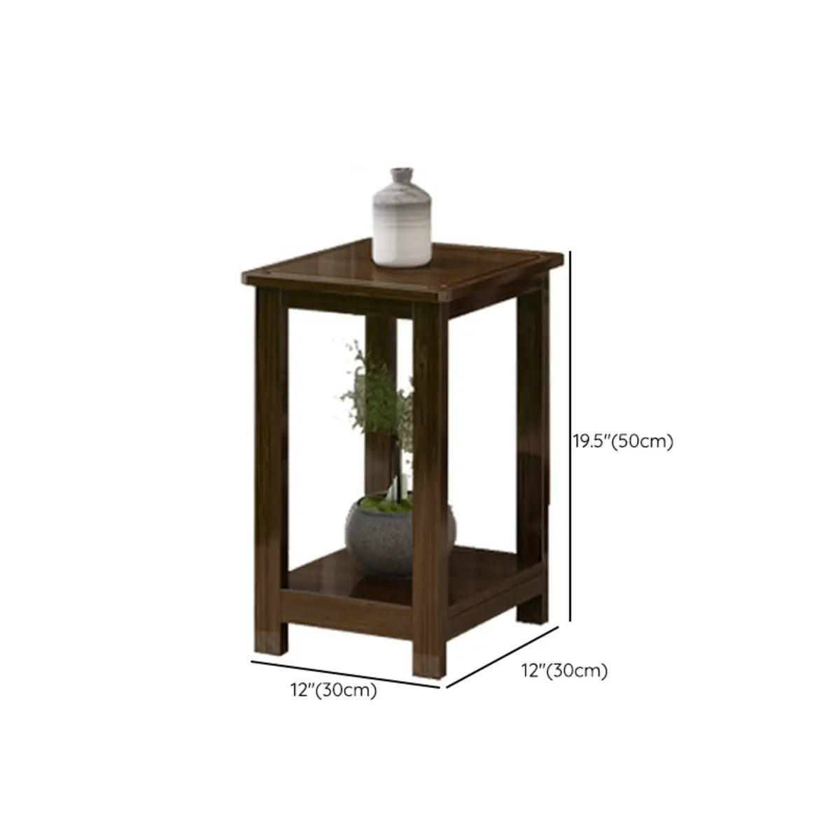 Classic Brown Square 2-Layers Bamboo Indoor Plant Stand Image - 15