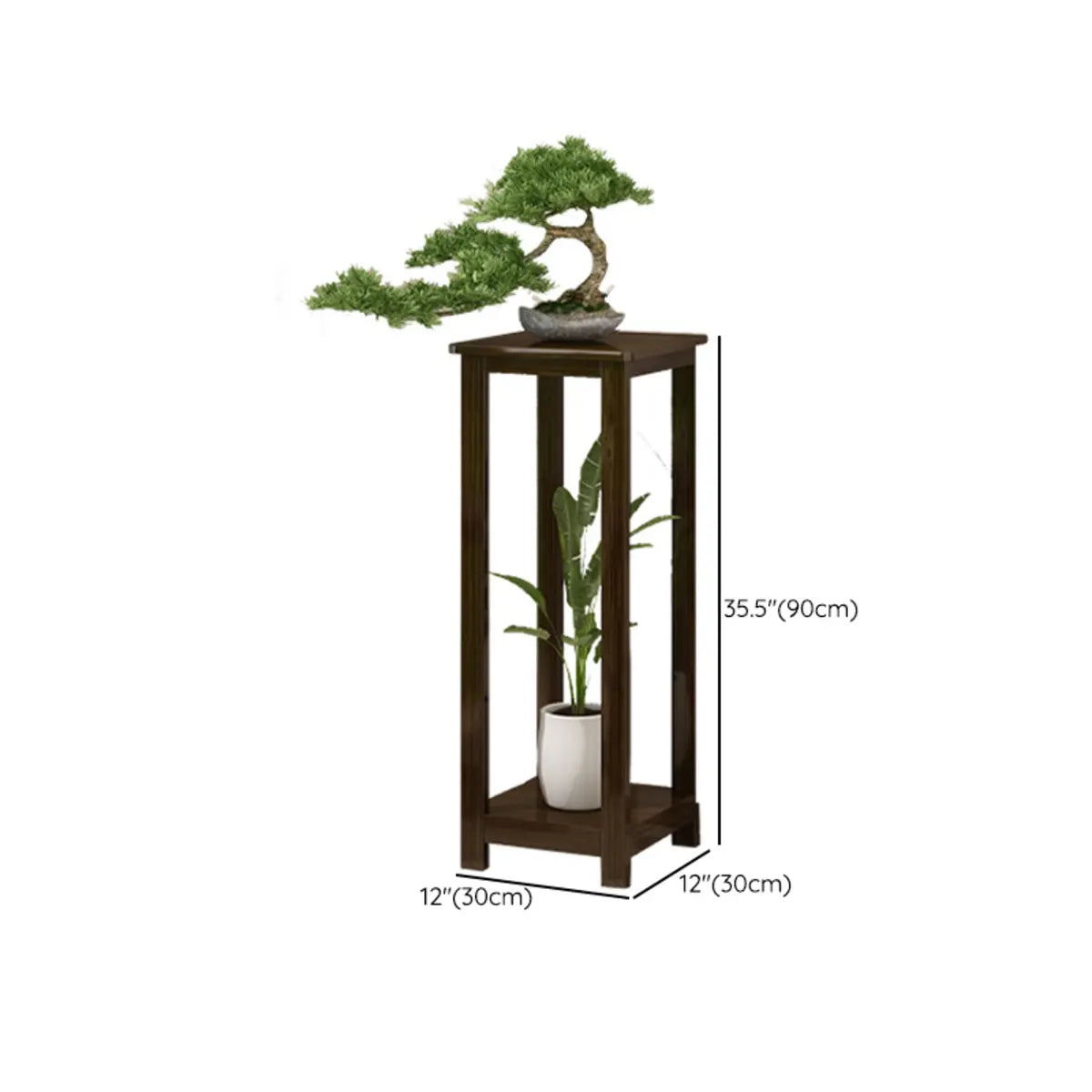 Classic Brown Square 2-Layers Bamboo Indoor Plant Stand Image - 19