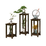 Classic Brown Square 2-Layers Bamboo Indoor Plant Stand Image - 5