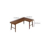 Classic Brown Wooden Ash H-Base L-Shape Writing Desk Image - 11