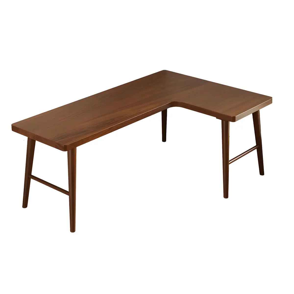 Classic Brown Wooden Ash H-Base L-Shape Writing Desk Image - 5