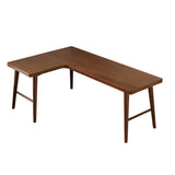 Classic Brown Wooden Ash H-Base L-Shape Writing Desk Image - 9