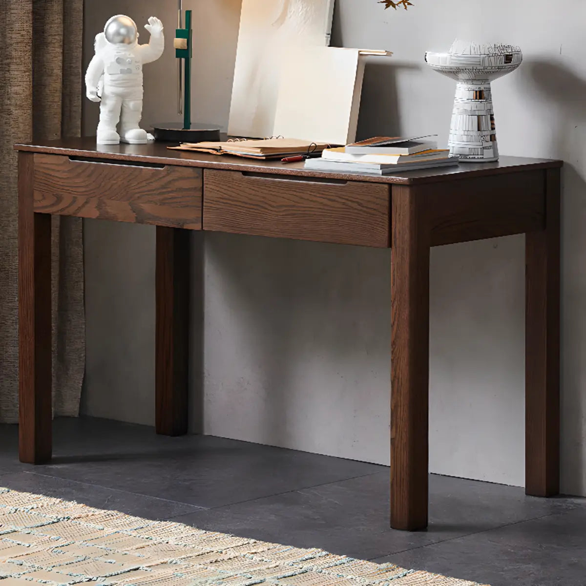 Classic Brown Wooden Rectangular Drawers Computer Desk Image - 1