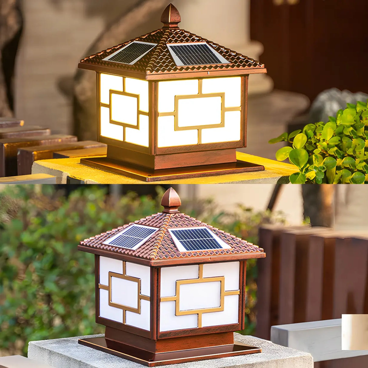 Classic Chinese Style Solar Outdoor LED Pillar Cap Lamp Image - 13