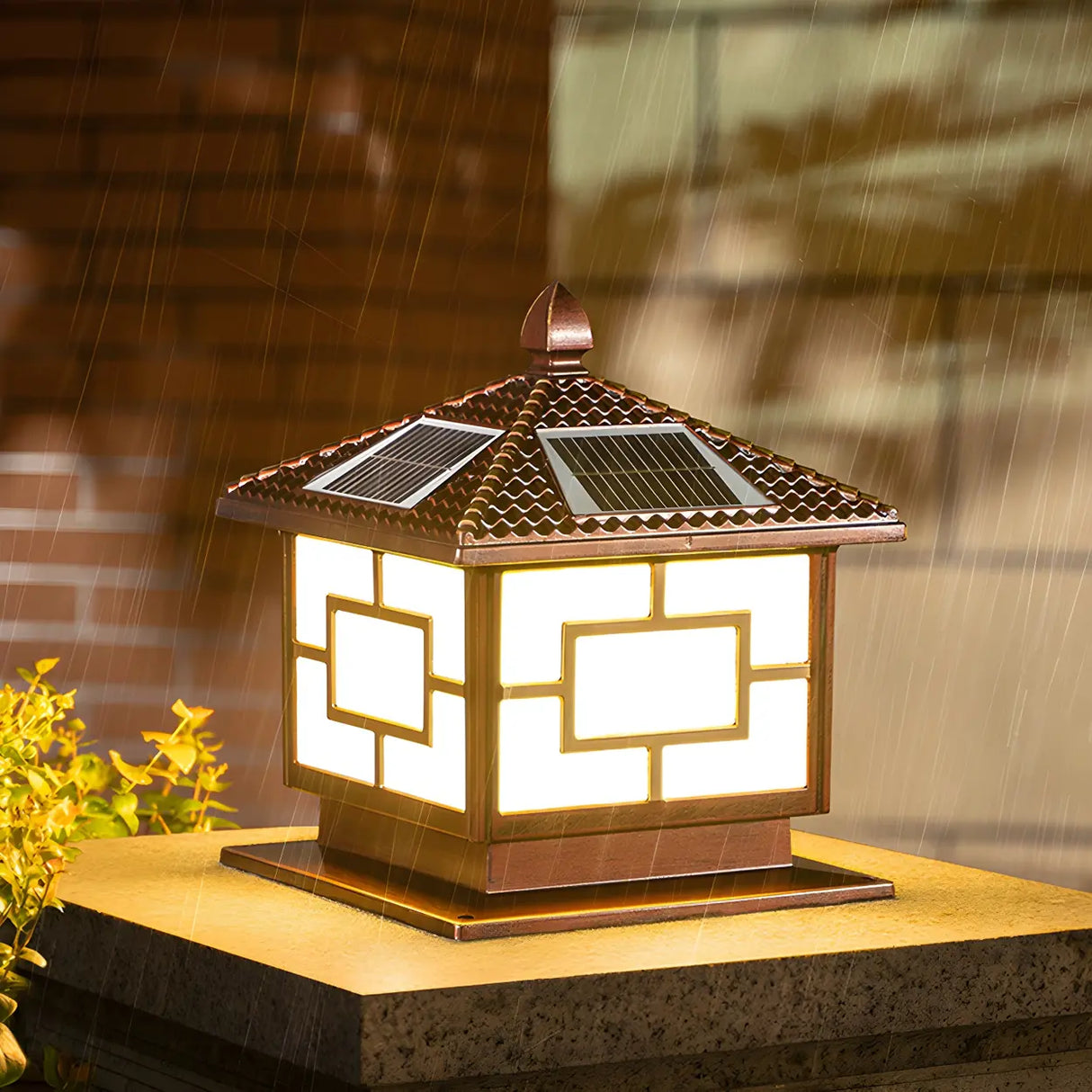 Classic Chinese Style Solar Outdoor LED Pillar Cap Lamp Image - 6