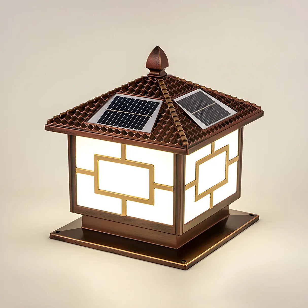 Classic Chinese Style Solar Outdoor LED Pillar Cap Lamp Image - 9