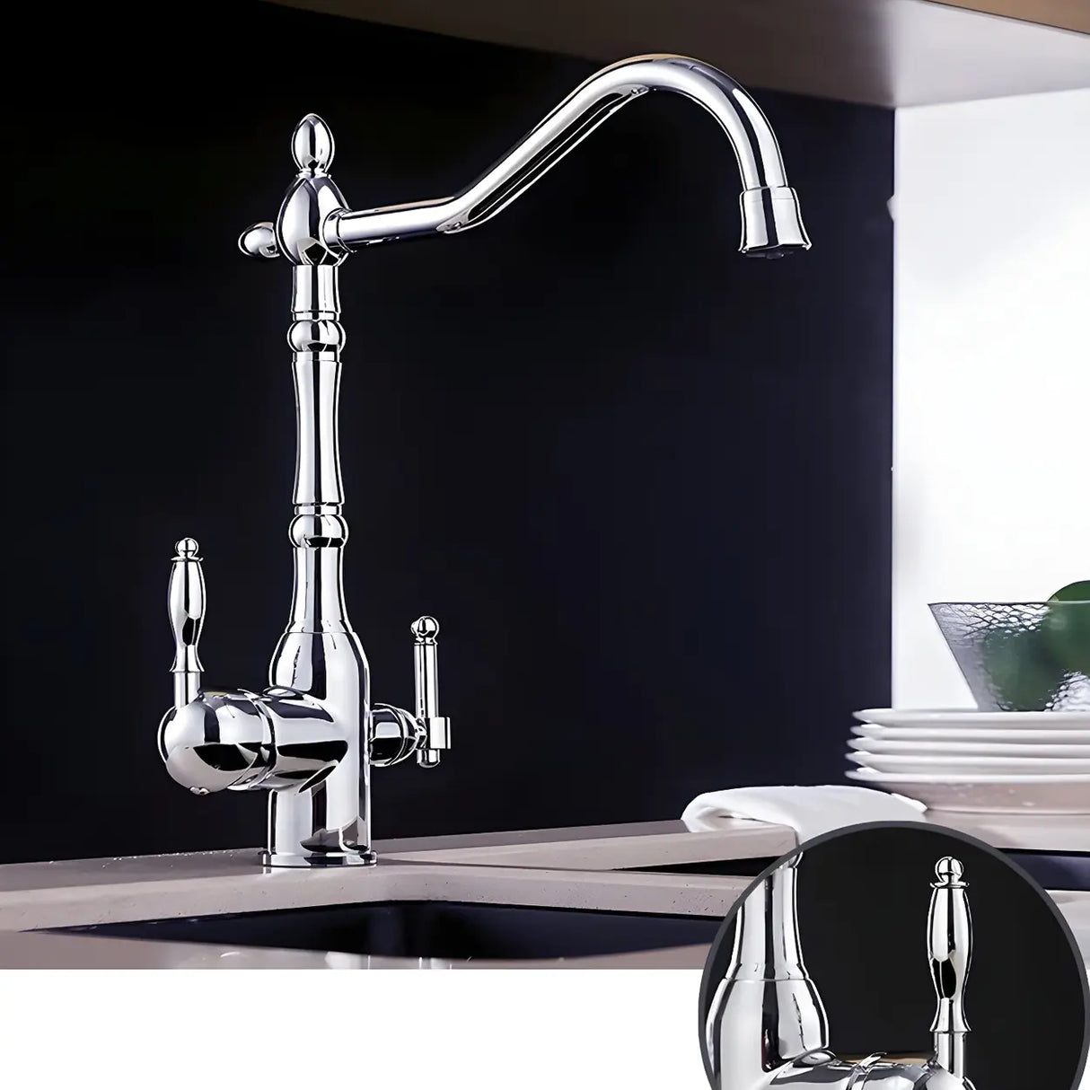 Stainless Steel Bridge Faucets with Lever Handles Image - 1