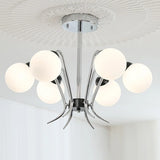 Classic Chrome White Globe Living Room Pendant Chandelier Image - 3