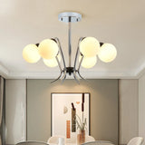 Classic Chrome White Globe Living Room Pendant Chandelier Image - 6