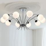 Classic Chrome White Globe Living Room Pendant Chandelier Image - 7