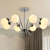 Classic Chrome White Globe Living Room Pendant Chandelier Image - 8