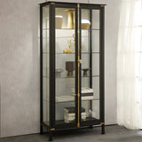 Classic Clear Glass Black Metal Curio Display Cabinet Image - 5