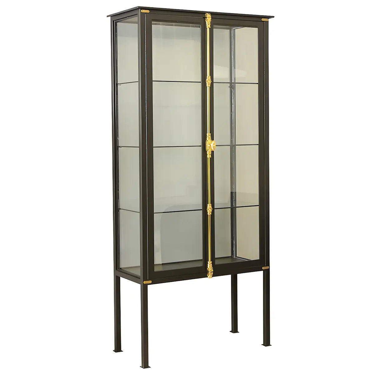 Classic Clear Glass Black Metal Curio Display Cabinet Image - 8