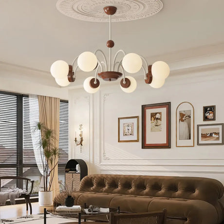 Classic Coffee Wooden Sphere Chandelier for Living Room Image - 1