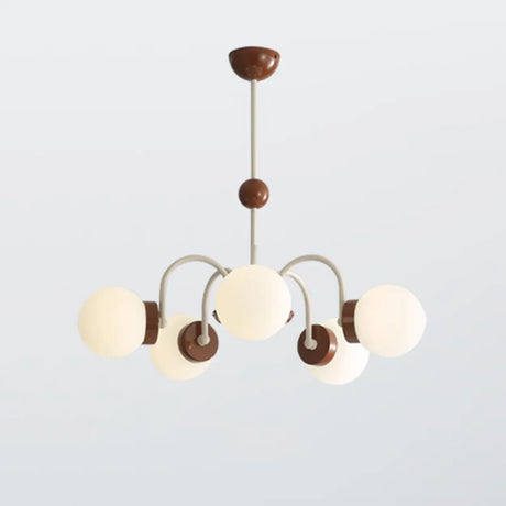 Classic Coffee Wooden Sphere Chandelier for Living Room Image - 2