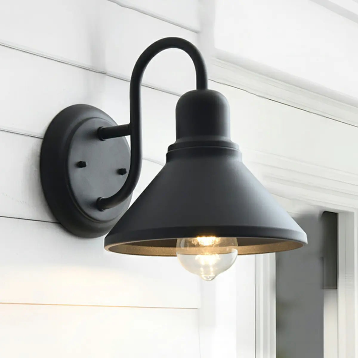 Classic Cone Black Metal External LED Wall Lights Image - 1