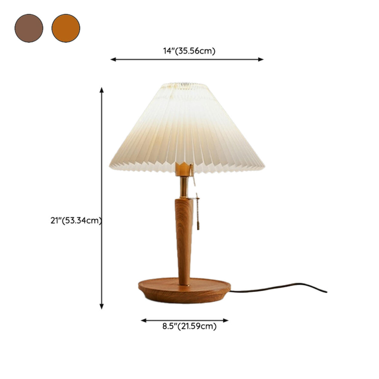 Classic Conical Wood Table Lamp with Pull Chain Switch 