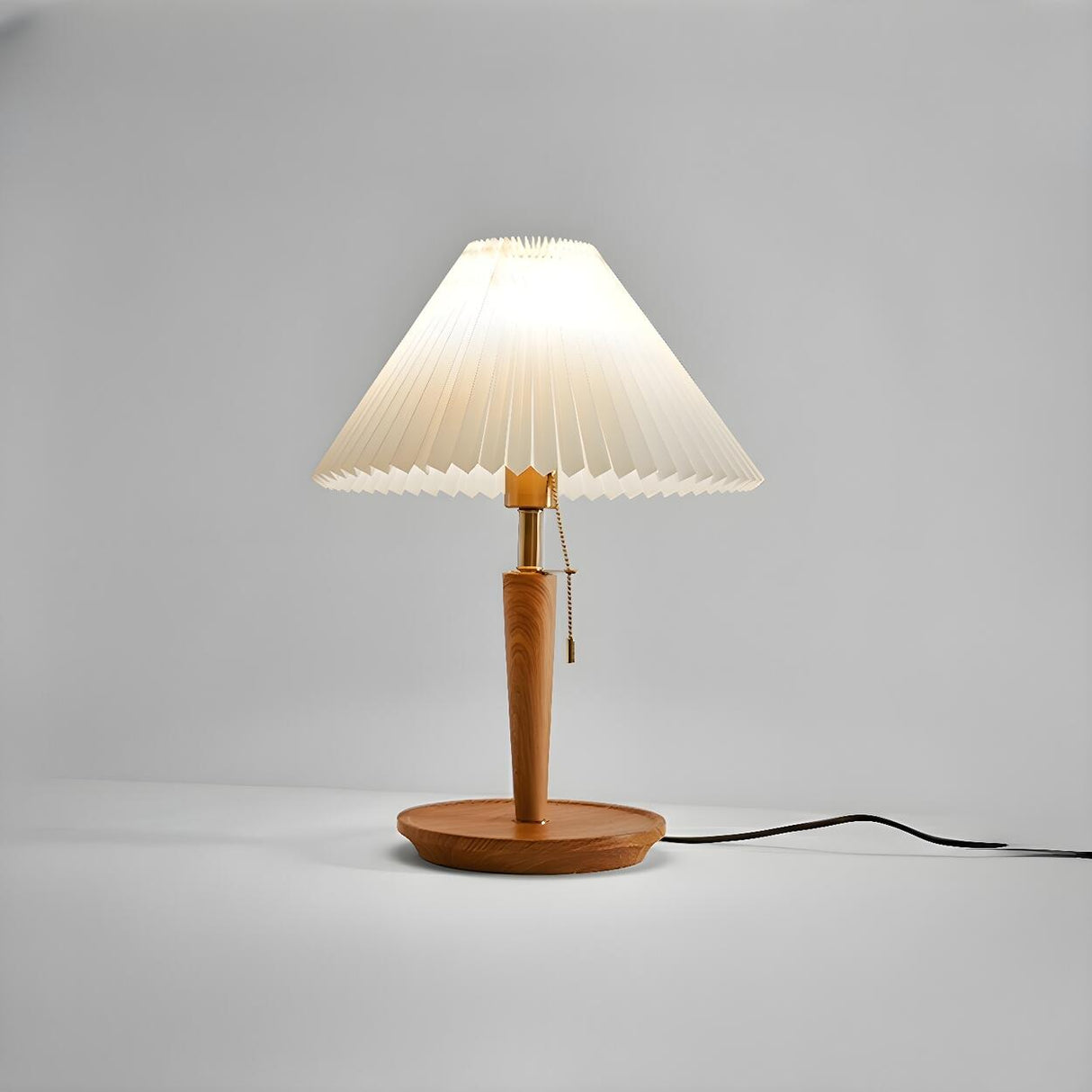 Classic Conical Wood Table Lamp with Pull Chain Switch Image - 7