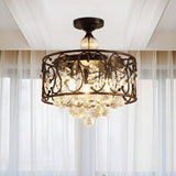 Classic Copper Cage Crystal Ball Semi-Flush Mount Light Image - 1