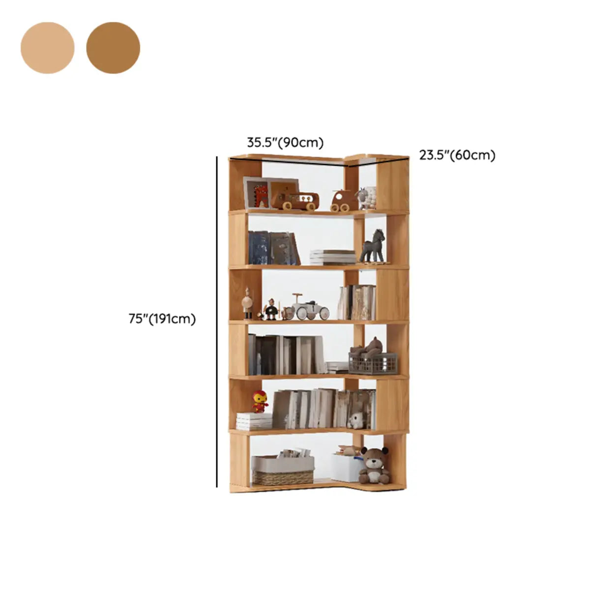 Classic Corner L-Shaped Open Wood Display Bookcase 