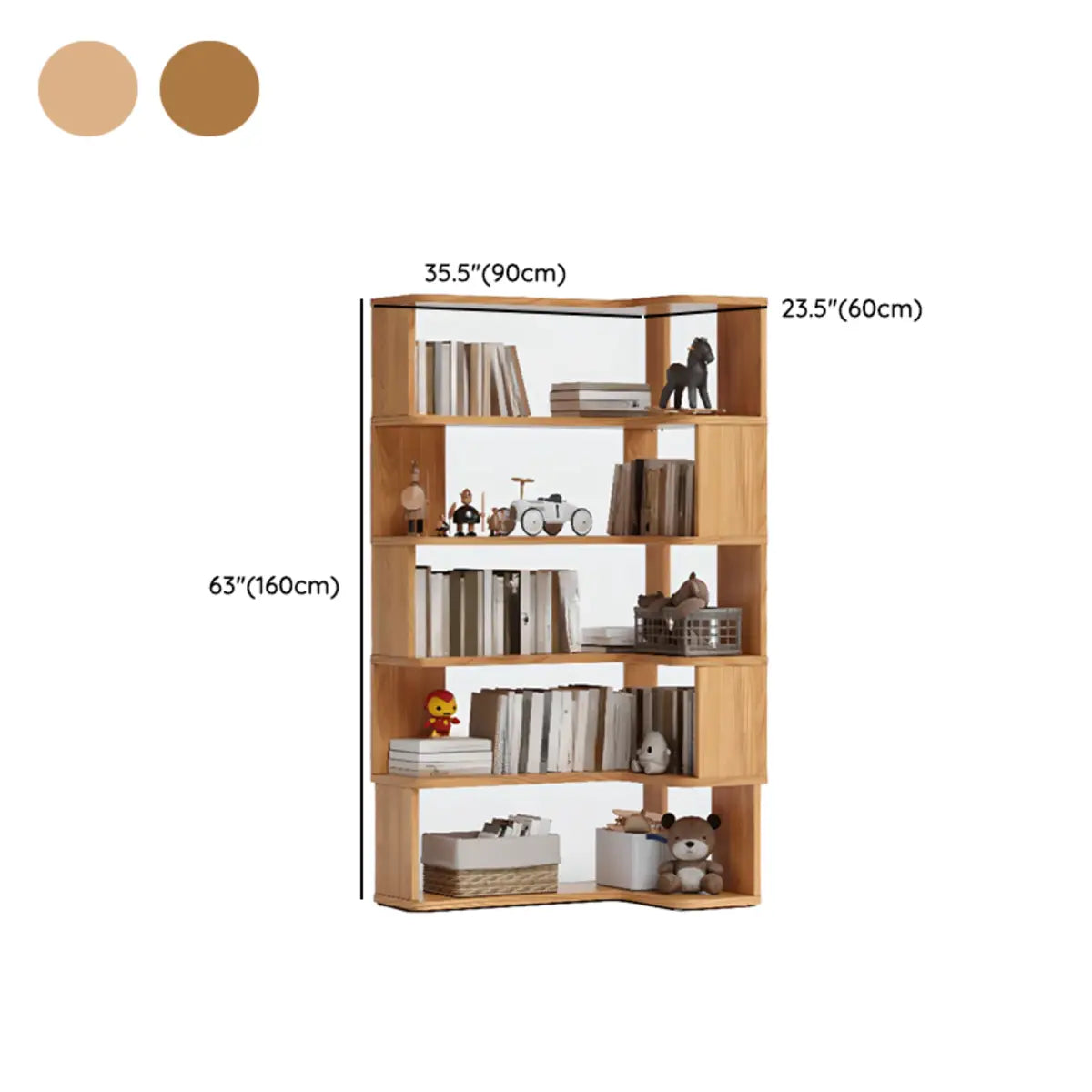 Classic Corner L-Shaped Open Wood Display Bookcase Image - 22