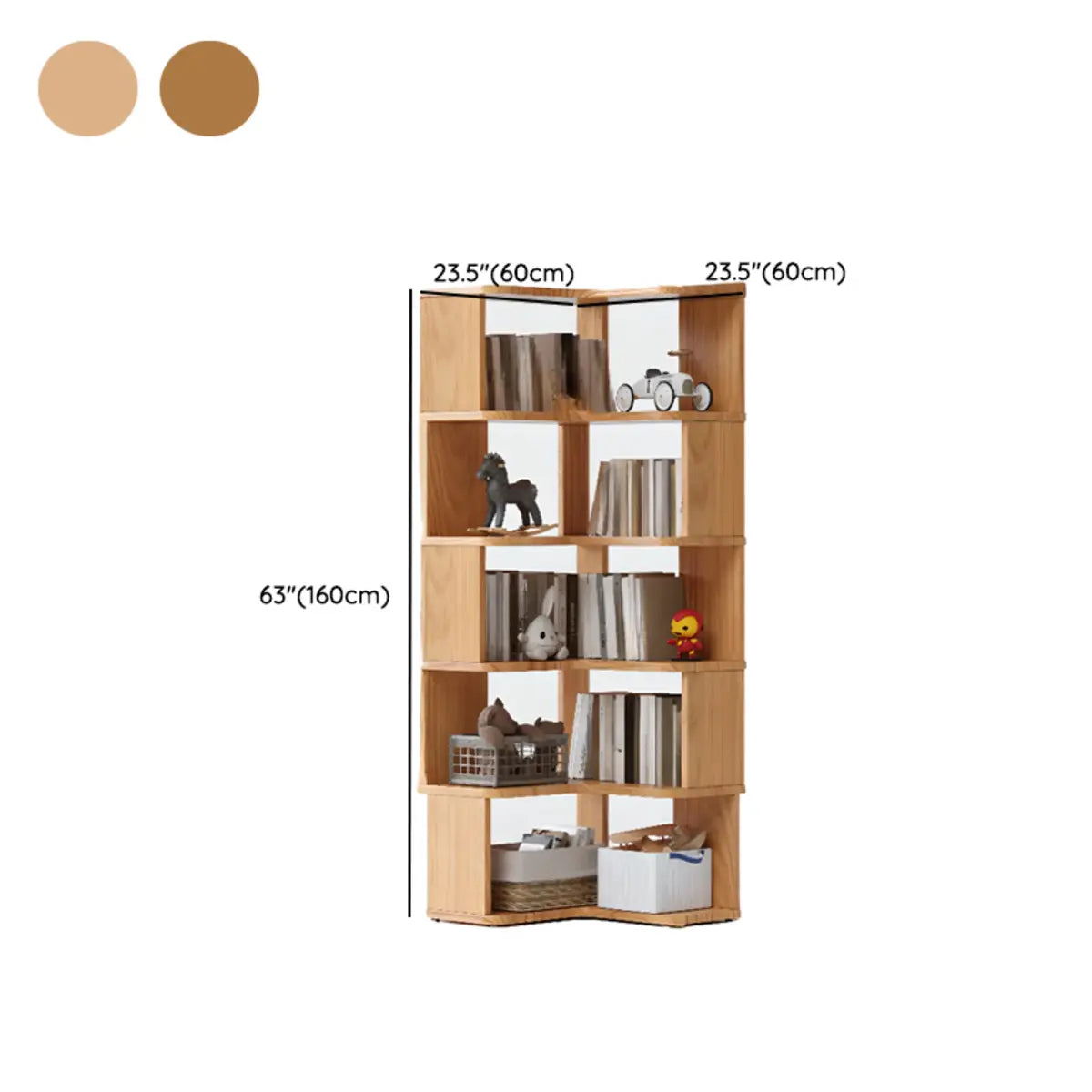 Classic Corner L-Shaped Open Wood Display Bookcase Image - 23