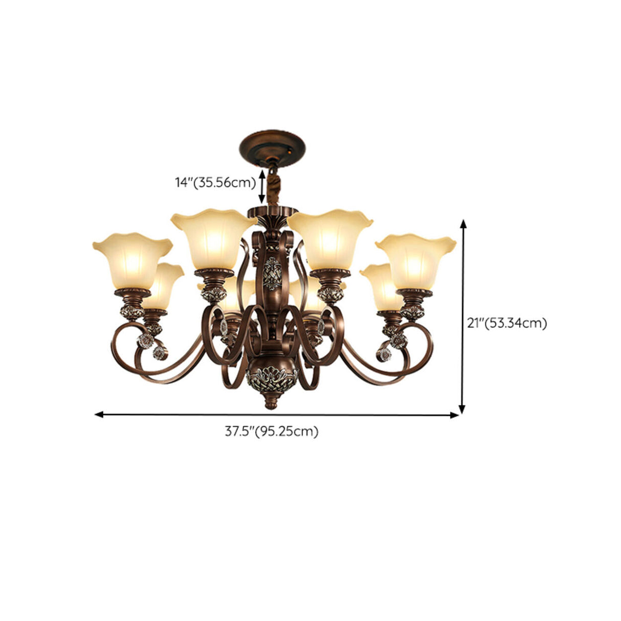 Classic Dome Floral Glass Chandelier Adjustable Chain Image - 22