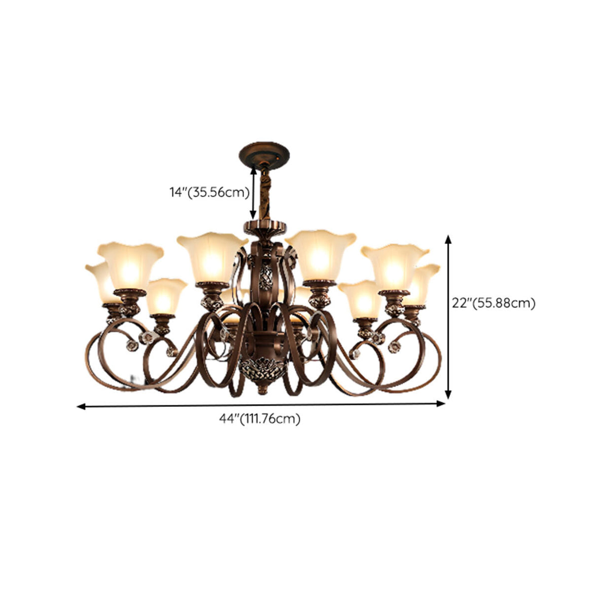 Classic Dome Floral Glass Chandelier Adjustable Chain Image - 23