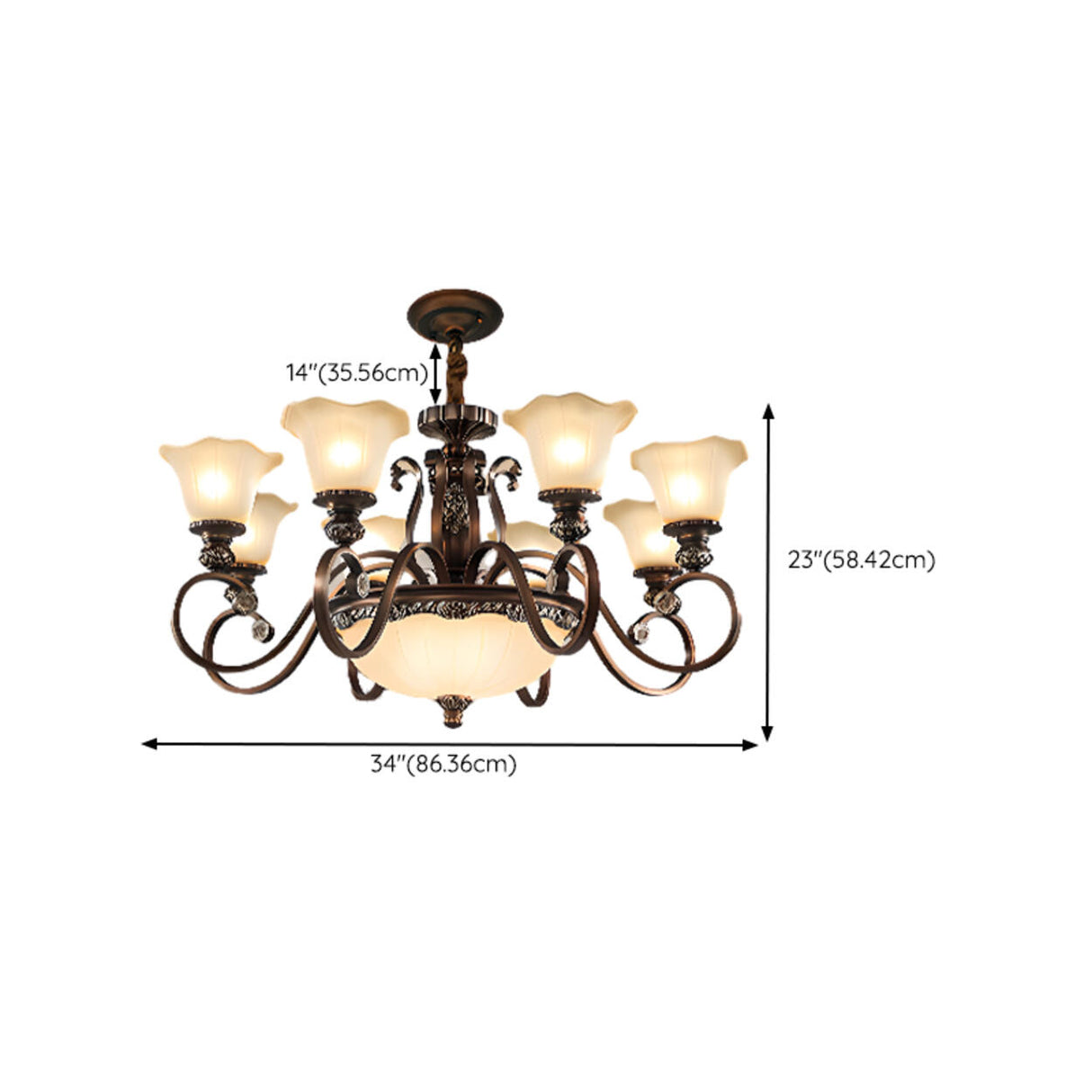 Classic Dome Floral Glass Chandelier Adjustable Chain Image - 24