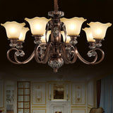 Classic Dome Floral Glass Chandelier Adjustable Chain Image - 4