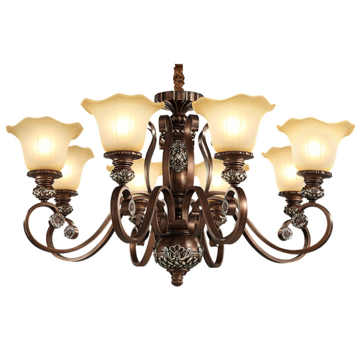 Classic Dome Floral Glass Chandelier Adjustable Chain Image - 5