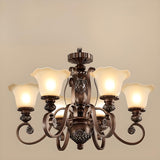 Classic Dome Floral Glass Chandelier Adjustable Chain Image - 6