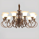 Classic Dome Floral Glass Chandelier Adjustable Chain Image - 8