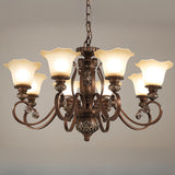 Classic Dome Floral Glass Chandelier Adjustable Chain Image - 9