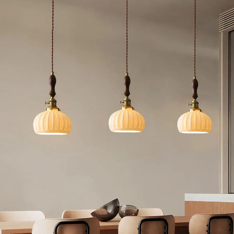 Classic Dome White Ceramics Pendant Light Dining Room Image - 1