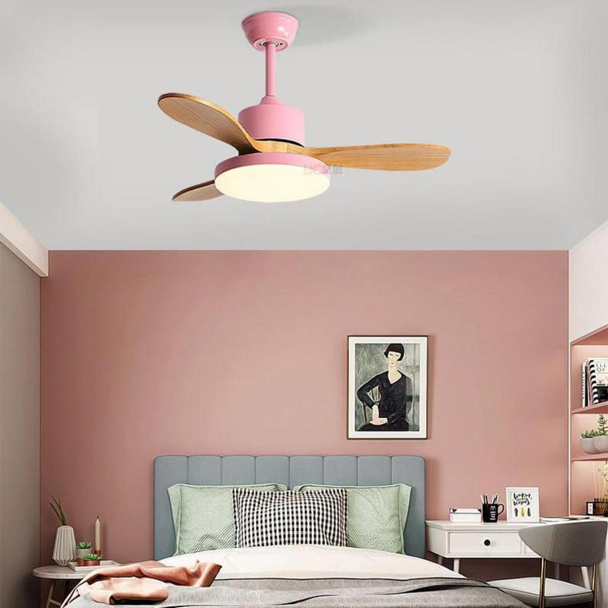 Classic Down Rod 3 Solid Wood Blades Ceiling Fan Light Image - 4