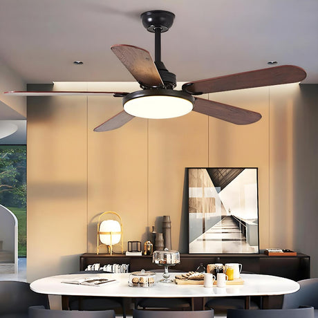 Classic Down Rod 5 Blade Wood Ceiling Fan with Light Image - 1