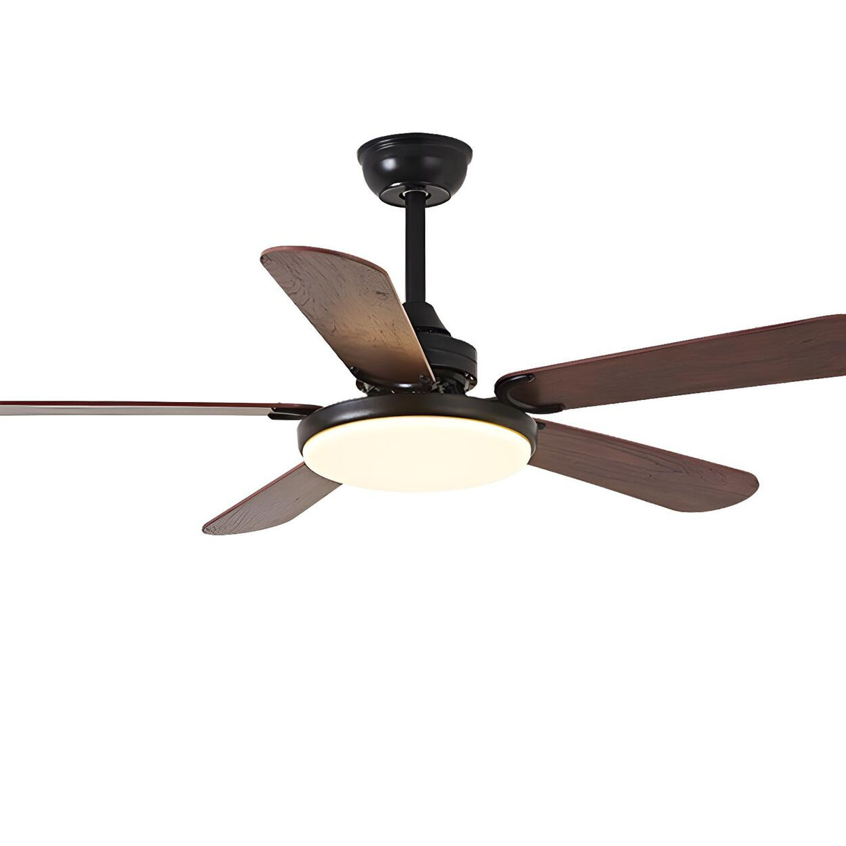 Classic Down Rod 5 Blade Wood Ceiling Fan with Light Image - 10