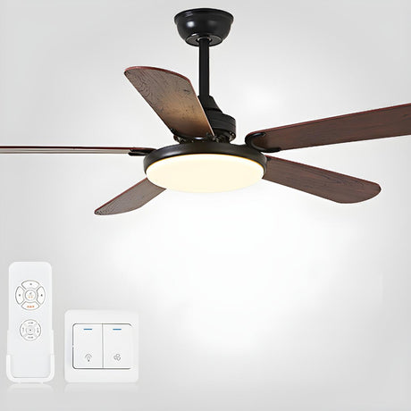 Classic Down Rod 5 Blade Wood Ceiling Fan with Light Image - 2