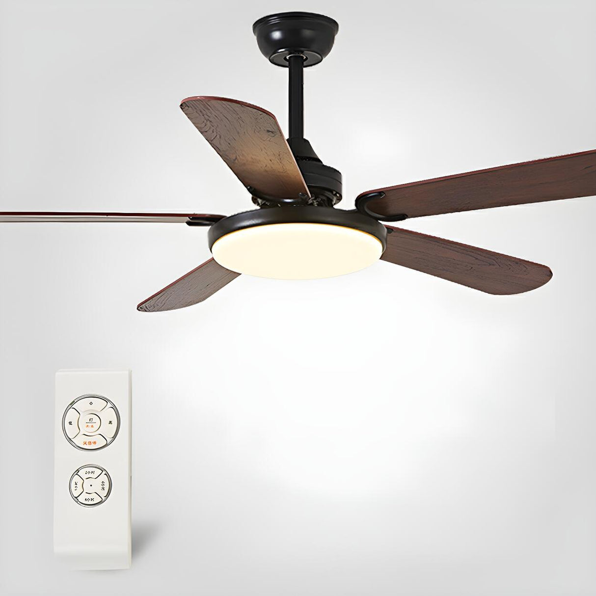 Classic Down Rod 5 Blade Wood Ceiling Fan with Light Image - 9