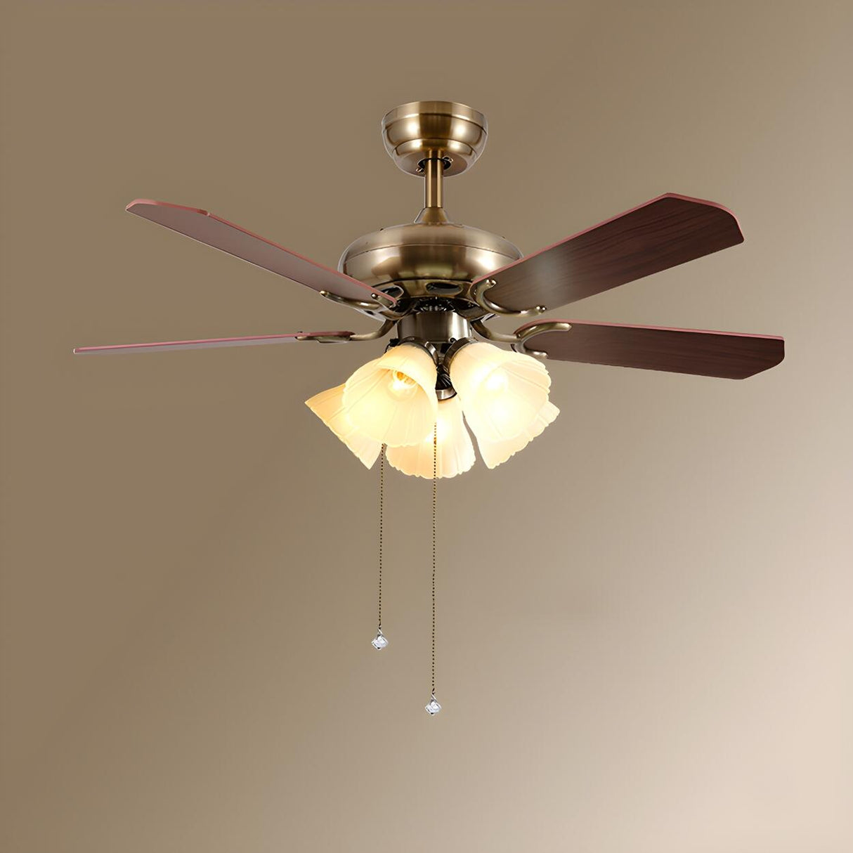 Classic Downwards White Flower Chandelier Fan Light Image - 7