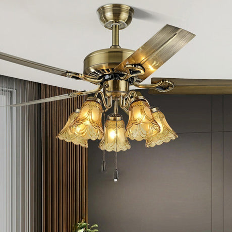 Classic Elegant 5 Blade Floral Ceiling Fan with Light Image - 1